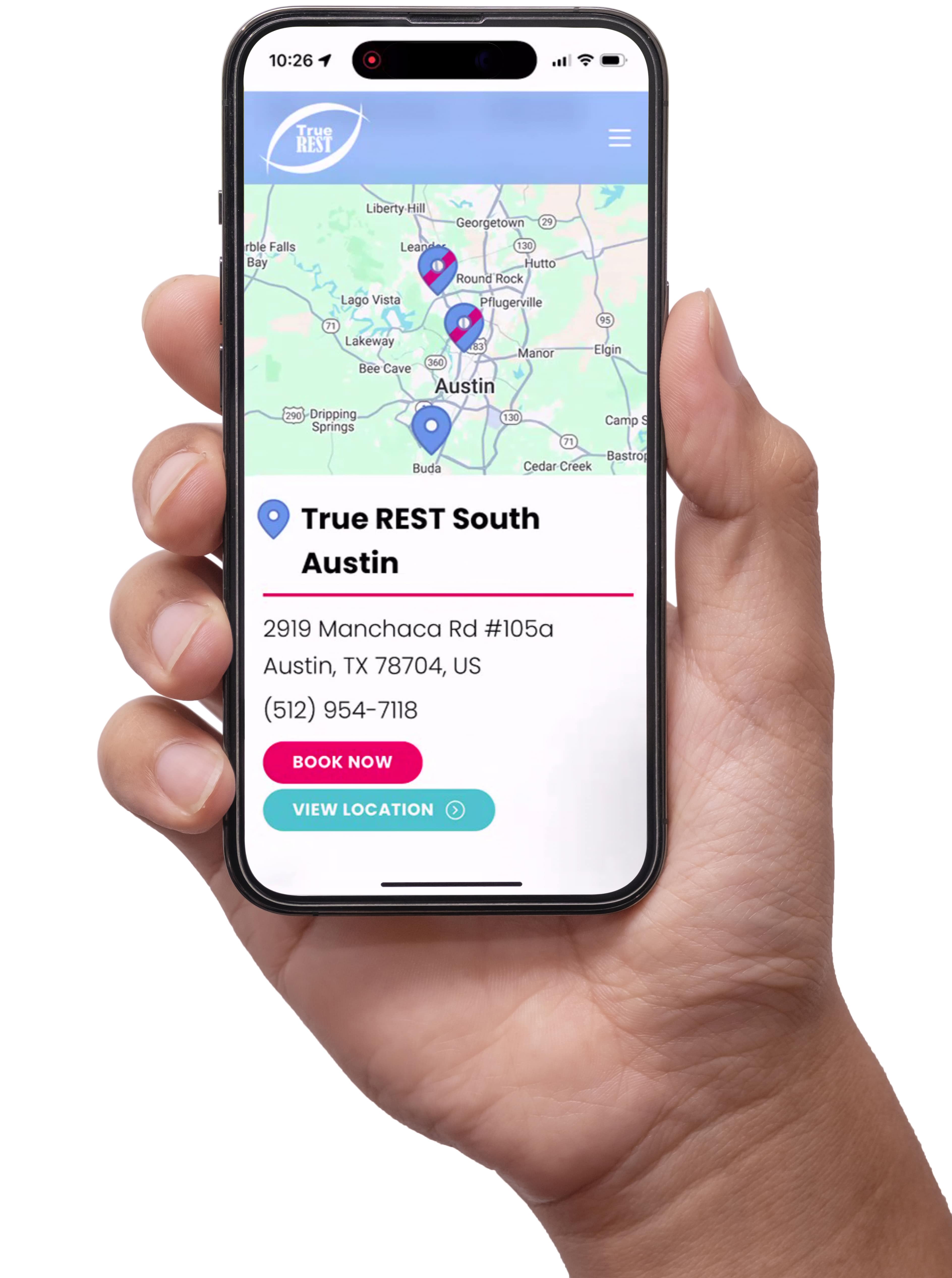 Hand holding smartphone with app