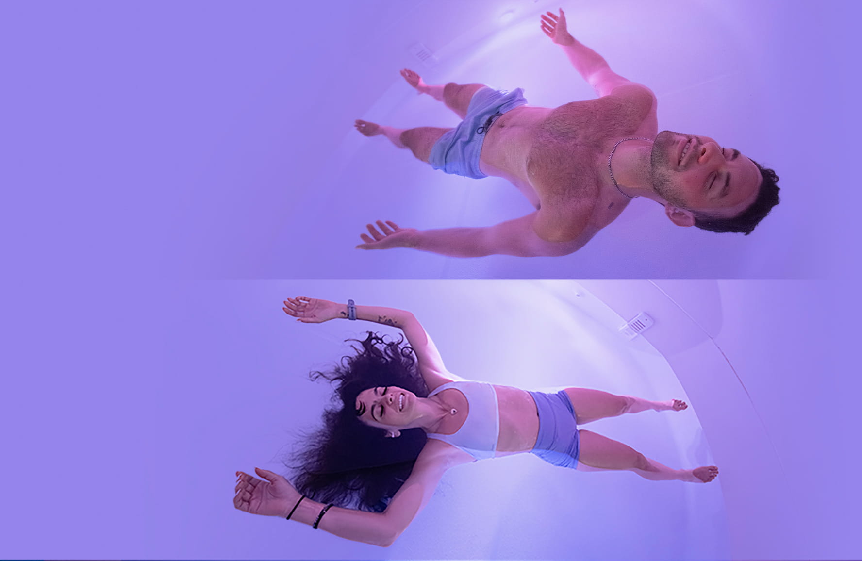 Woman floating in a float therapy tank